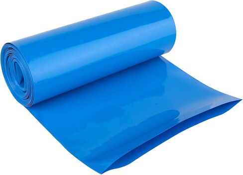 أنبوب تغليف يتقلص بالحرارة من PVC، غلاف بطارية لبطارية ليثيوم 18650 21700 26650 حزم بطاريات DIY عرض مسطح 3.9 بوصة (100 مم) طول 9.9 قدم (3 متر) أزرق in Kuwait