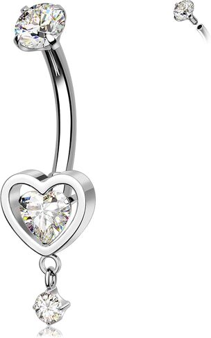 Melighting القلب التيتانيوم البطن زر الدائري داخليا مترابطة 14G استرخى البطن الدائري ثقب البطن مجوهرات التيتانيوم G23 البحرية الدائري واضح تشيكوسلوفاكيا 10mm هيئة ثقب المجوهرات in Kuwait