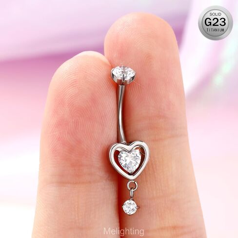 Melighting القلب التيتانيوم البطن زر الدائري داخليا مترابطة 14G استرخى البطن الدائري ثقب البطن مجوهرات التيتانيوم G23 البحرية الدائري واضح تشيكوسلوفاكيا 10mm هيئة ثقب المجوهرات in Saudi Arabia