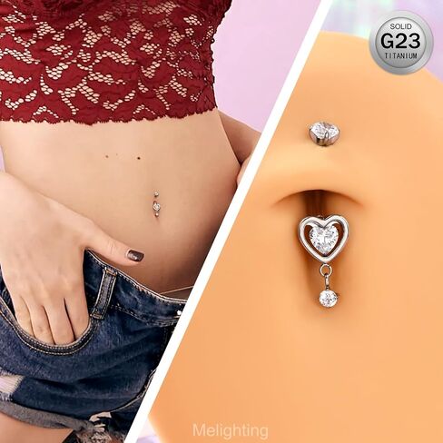 Melighting القلب التيتانيوم البطن زر الدائري داخليا مترابطة 14G استرخى البطن الدائري ثقب البطن مجوهرات التيتانيوم G23 البحرية الدائري واضح تشيكوسلوفاكيا 10mm هيئة ثقب المجوهرات in Saudi Arabia