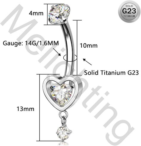 Melighting القلب التيتانيوم البطن زر الدائري داخليا مترابطة 14G استرخى البطن الدائري ثقب البطن مجوهرات التيتانيوم G23 البحرية الدائري واضح تشيكوسلوفاكيا 10mm هيئة ثقب المجوهرات in Saudi Arabia