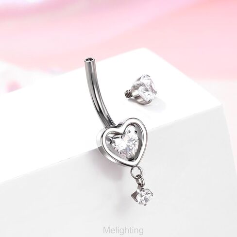 Melighting القلب التيتانيوم البطن زر الدائري داخليا مترابطة 14G استرخى البطن الدائري ثقب البطن مجوهرات التيتانيوم G23 البحرية الدائري واضح تشيكوسلوفاكيا 10mm هيئة ثقب المجوهرات in Saudi Arabia