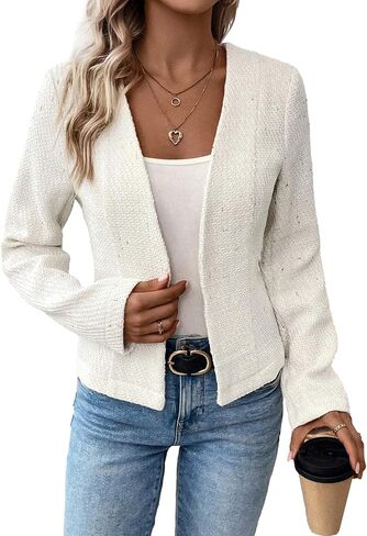 2024 Summer Cropped Collarless Blazer Lightweight Fully Lined Open Front Elegant Petite Work Office Jackets in Kuwait