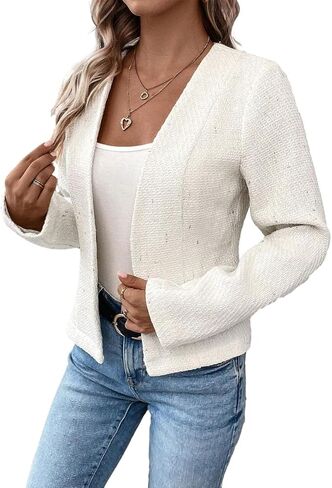 2024 Summer Cropped Collarless Blazer Lightweight Fully Lined Open Front Elegant Petite Work Office Jackets in Kuwait