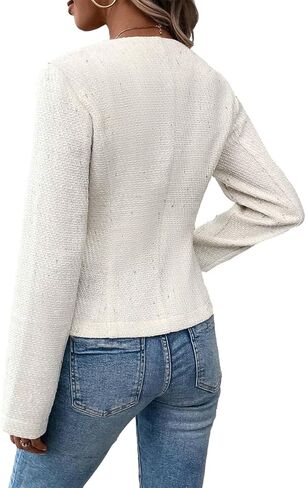 2024 Summer Cropped Collarless Blazer Lightweight Fully Lined Open Front Elegant Petite Work Office Jackets in Kuwait