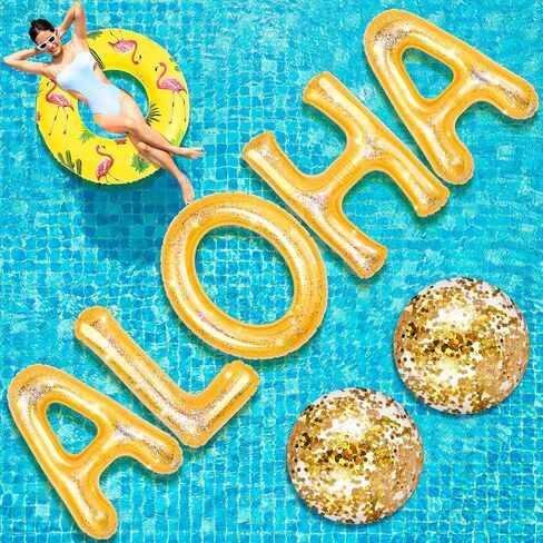 Sumind 8 Pcs Aloha Party Decorations Hawaii Pool Party Float 20" Inflatable Letter Luau Party Decorations with Inflatable Beach Balls Pineapple Pool Float for Tropical Luau Theme Party Supplies in Saudi Arabia