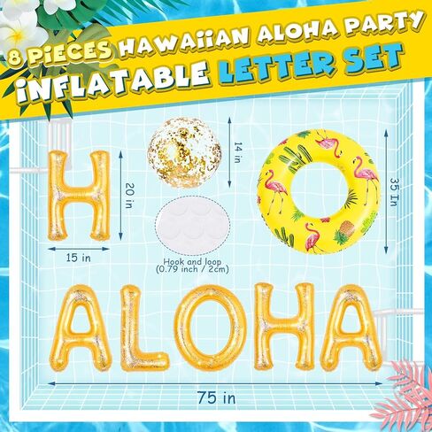 Sumind 8 Pcs Aloha Party Decorations Hawaii Pool Party Float 20" Inflatable Letter Luau Party Decorations with Inflatable Beach Balls Pineapple Pool Float for Tropical Luau Theme Party Supplies in Saudi Arabia