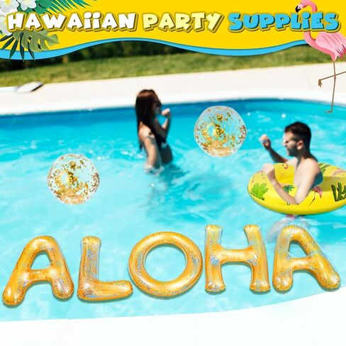 Sumind 8 Pcs Aloha Party Decorations Hawaii Pool Party Float 20" Inflatable Letter Luau Party Decorations with Inflatable Beach Balls Pineapple Pool Float for Tropical Luau Theme Party Supplies in Saudi Arabia