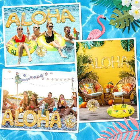 Sumind 8 Pcs Aloha Party Decorations Hawaii Pool Party Float 20" Inflatable Letter Luau Party Decorations with Inflatable Beach Balls Pineapple Pool Float for Tropical Luau Theme Party Supplies in Saudi Arabia
