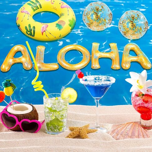 Sumind 8 Pcs Aloha Party Decorations Hawaii Pool Party Float 20" Inflatable Letter Luau Party Decorations with Inflatable Beach Balls Pineapple Pool Float for Tropical Luau Theme Party Supplies in Saudi Arabia