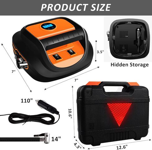 AUTODECO 12V DC منفاخ الإطارات المحمول ضاغط الهواء مع مقياس رقمي لإطارات السيارات والدراجات المطاطية الأخرى باللونين الأسود والبرتقالي in Kuwait