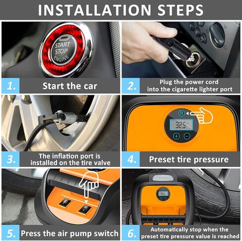 AUTODECO 12V DC منفاخ الإطارات المحمول ضاغط الهواء مع مقياس رقمي لإطارات السيارات والدراجات المطاطية الأخرى باللونين الأسود والبرتقالي in Kuwait