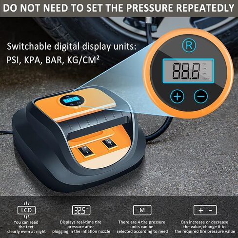 AUTODECO 12V DC منفاخ الإطارات المحمول ضاغط الهواء مع مقياس رقمي لإطارات السيارات والدراجات المطاطية الأخرى باللونين الأسود والبرتقالي in Kuwait