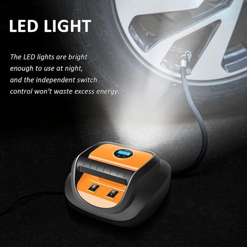 AUTODECO 12V DC منفاخ الإطارات المحمول ضاغط الهواء مع مقياس رقمي لإطارات السيارات والدراجات المطاطية الأخرى باللونين الأسود والبرتقالي in Kuwait