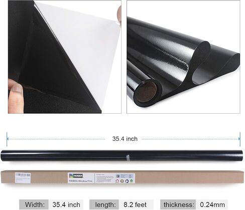 HIDBEA Total Blackout Window Film,100% Light Blocking Privacy Room Darkening Window Tint with Heat Control Static Cling Removable Blackout Window Cover for Day Sleep, 17.5 Inch X 6.5 Feet in Saudi Arabia