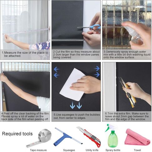HIDBEA Total Blackout Window Film,100% Light Blocking Privacy Room Darkening Window Tint with Heat Control Static Cling Removable Blackout Window Cover for Day Sleep, 17.5 Inch X 6.5 Feet in Saudi Arabia