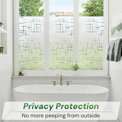 Homein Window Privacy Film فيلم نافذة من الزجاج البلوري، لاصق ثابت للأشعة فوق البنفسجية يحجب ملصقات النوافذ المزخرفة، أغطية نوافذ الباب من الفينيل قابلة للإزالة للمكتب المنزلي، نمط متقاطع 17.5 × 78.7 بوصة in Kuwait
