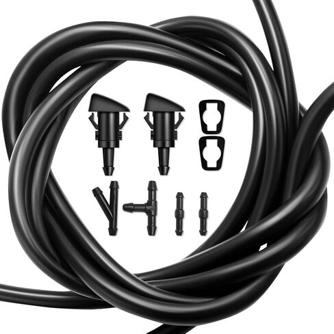 طقم فوهات غسيل الزجاج الأمامي الفاخر من Weuaste مكون من قطعتين، خرطوم غسيل الزجاج الأمامي بطول 2 متر مع 4 قطع موصلات خرطوم، طقم رذاذ غسالة مناسب لكرايسلر، دودج، لتصنيع المعدات الأصلية #: 4805742AB، 5116079AA in Kuwait