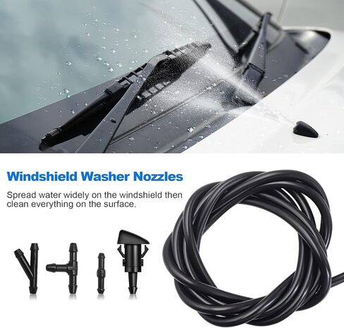 طقم فوهات غسيل الزجاج الأمامي الفاخر من Weuaste مكون من قطعتين، خرطوم غسيل الزجاج الأمامي بطول 2 متر مع 4 قطع موصلات خرطوم، طقم رذاذ غسالة مناسب لكرايسلر، دودج، لتصنيع المعدات الأصلية #: 4805742AB، 5116079AA in Kuwait