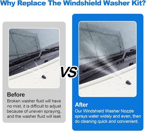 طقم فوهات غسيل الزجاج الأمامي الفاخر من Weuaste مكون من قطعتين، خرطوم غسيل الزجاج الأمامي بطول 2 متر مع 4 قطع موصلات خرطوم، طقم رذاذ غسالة مناسب لكرايسلر، دودج، لتصنيع المعدات الأصلية #: 4805742AB، 5116079AA in Kuwait