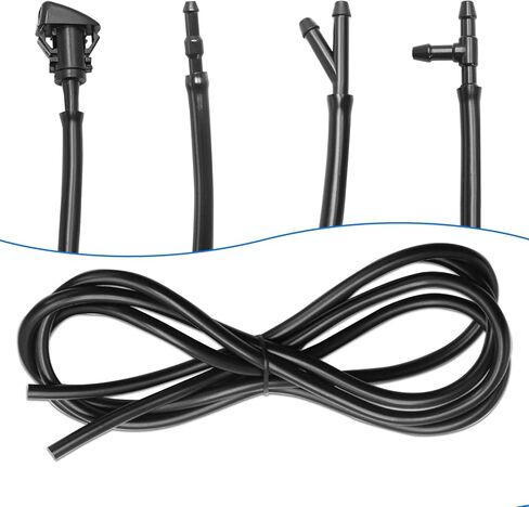 طقم فوهات غسيل الزجاج الأمامي الفاخر من Weuaste مكون من قطعتين، خرطوم غسيل الزجاج الأمامي بطول 2 متر مع 4 قطع موصلات خرطوم، طقم رذاذ غسالة مناسب لكرايسلر، دودج، لتصنيع المعدات الأصلية #: 4805742AB، 5116079AA in Kuwait