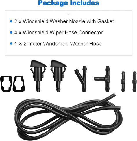 طقم فوهات غسيل الزجاج الأمامي الفاخر من Weuaste مكون من قطعتين، خرطوم غسيل الزجاج الأمامي بطول 2 متر مع 4 قطع موصلات خرطوم، طقم رذاذ غسالة مناسب لكرايسلر، دودج، لتصنيع المعدات الأصلية #: 4805742AB، 5116079AA in Kuwait