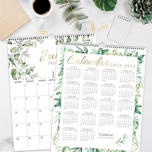 GuassLee Wall Calendar 2024-2025, 2024 Calendar Wall, 18-Months Hanging Calendar Jul. 2024 to Dec. 2025, 14" x 11" Monthly Planner Wall with Thick Paper, Plant Design for Office School Home Teacher in Saudi Arabia