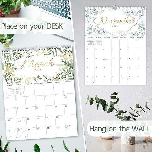 GuassLee Wall Calendar 2024-2025, 2024 Calendar Wall, 18-Months Hanging Calendar Jul. 2024 to Dec. 2025, 14" x 11" Monthly Planner Wall with Thick Paper, Plant Design for Office School Home Teacher in Saudi Arabia
