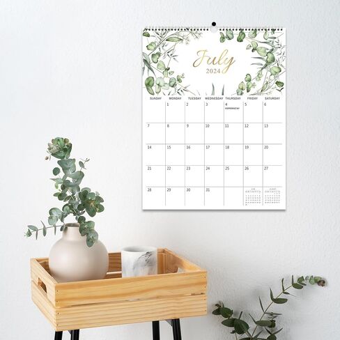 GuassLee Wall Calendar 2024-2025, 2024 Calendar Wall, 18-Months Hanging Calendar Jul. 2024 to Dec. 2025, 14" x 11" Monthly Planner Wall with Thick Paper, Plant Design for Office School Home Teacher in Saudi Arabia