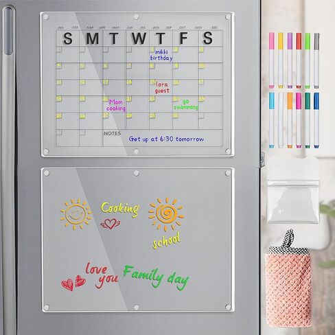 Set of 2 Acrylic Calendar for Fridge,Fridge Calendar Monthly and Weekly Acrylic Calendar for Wall,Clear Magnetic Board for Fridge (16"x12"Inches) (Plastic) in Saudi Arabia