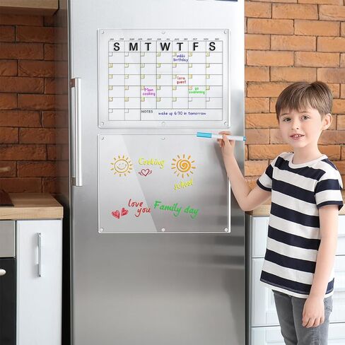 Set of 2 Acrylic Calendar for Fridge,Fridge Calendar Monthly and Weekly Acrylic Calendar for Wall,Clear Magnetic Board for Fridge (16"x12"Inches) (Plastic) in Saudi Arabia