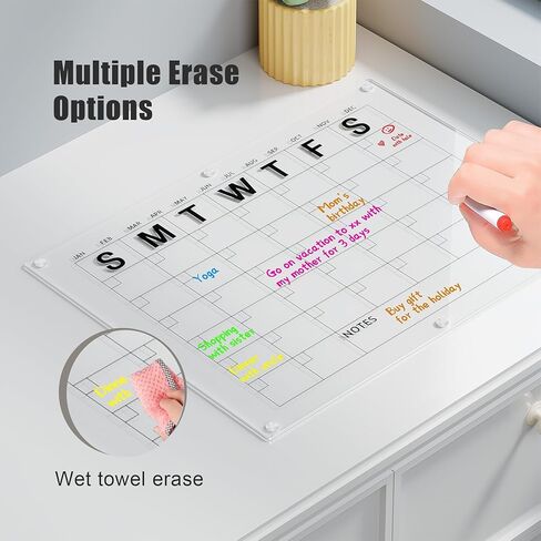 Set of 2 Acrylic Calendar for Fridge,Fridge Calendar Monthly and Weekly Acrylic Calendar for Wall,Clear Magnetic Board for Fridge (16"x12"Inches) (Plastic) in Saudi Arabia