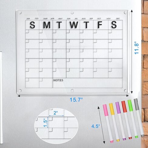 Set of 2 Acrylic Calendar for Fridge,Fridge Calendar Monthly and Weekly Acrylic Calendar for Wall,Clear Magnetic Board for Fridge (16"x12"Inches) (Plastic) in Saudi Arabia