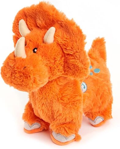 كادل بارن - دينو برايتس - ستومبين سيرا | لعبة الديناصور المحشوة باللون البرتقالي ترايسيراتوبس من القطيفة للمشي واللعب بالأغنية، 25.4 سم in Kuwait