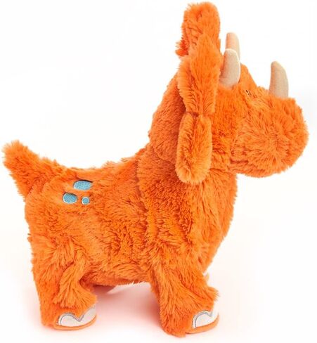 كادل بارن - دينو برايتس - ستومبين سيرا | لعبة الديناصور المحشوة باللون البرتقالي ترايسيراتوبس من القطيفة للمشي واللعب بالأغنية، 25.4 سم in Kuwait