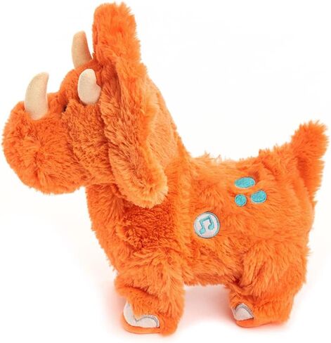 كادل بارن - دينو برايتس - ستومبين سيرا | لعبة الديناصور المحشوة باللون البرتقالي ترايسيراتوبس من القطيفة للمشي واللعب بالأغنية، 25.4 سم in Kuwait