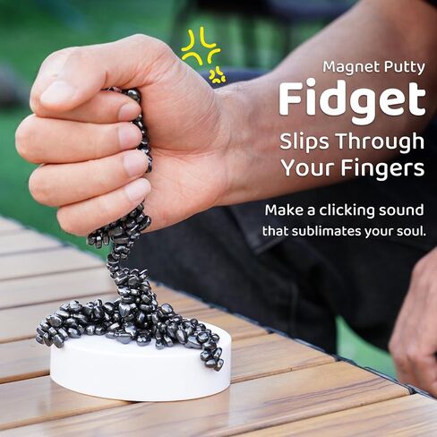 LiKee Easy-Shape Ferrite Putty Magnetic Fidget Toys for Men Women Adult Stress Relief, Include Strong Magnet Base & 500+ Black Pebbles, Captivating Desk Decoration Thoughtful Colleague Gifts (Black) in Saudi Arabia