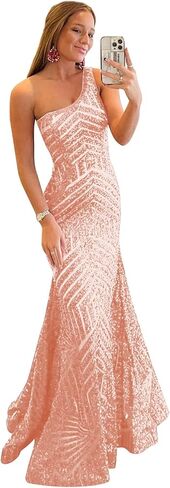 Ztikolen Womens One Shoulder Sequin Mermaid Corset Prom Dresses for Teens Sparkly Long Formal Evening Ball Gown ZN012 in Saudi Arabia