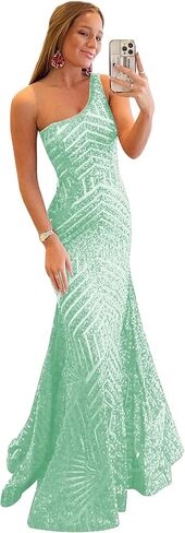 Ztikolen Womens One Shoulder Sequin Mermaid Corset Prom Dresses for Teens Sparkly Long Formal Evening Ball Gown ZN012 in Saudi Arabia