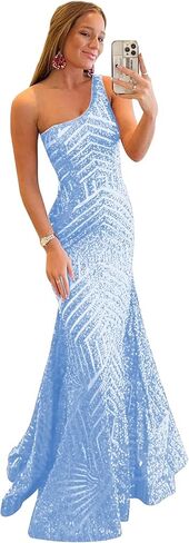 Ztikolen Womens One Shoulder Sequin Mermaid Corset Prom Dresses for Teens Sparkly Long Formal Evening Ball Gown ZN012 in Saudi Arabia