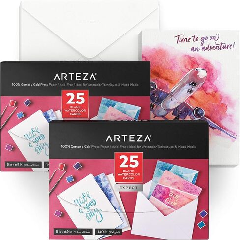 بطاقات بريدية بألوان مائية فارغة من Arteza، مجموعة من 30، 4 × 5.75 بوصة، ورق ثقيل الوزن بوزن 140 رطل، ورق بطاقات بألوان مائية قطن 100%، لوازم فنية لملاحظات الشكر والدعوات وبطاقات التهنئة in Saudi Arabia