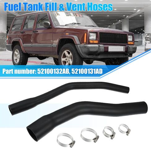 X AUTOHAUX مجموعة خرطوم تعبئة الوقود والتهوية 52100131AD 52100132AB لسيارة جيب شيروكي XJ 2.5L 4.0L 1997-2001 خزان الوقود تنفيس خرطوم خزان الوقود أنبوب حشو المطاط الصلب المقاوم مع مشابك الألومنيوم in Saudi Arabia