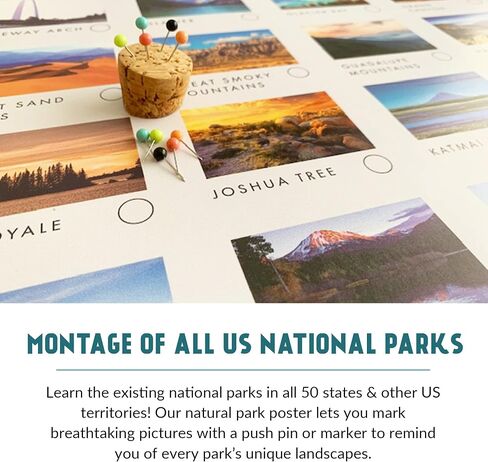 USA National Park Poster - Interactive Pushpin Map With All US National Parks - Made in the USA - Mark Your Travels Through Our Beautiful National Parks Great National Park Poster Gift for Dad in Saudi Arabia