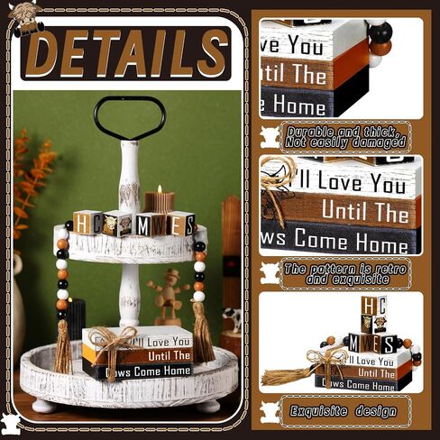 8 Pcs Highland Cow Tiered Tray Decor Rustic Fake Wooden Book Decor Highland Cow Tiered Tray Decorations Bead Set Farmhouse Highland Cow Table Sign for Home Room Table in Saudi Arabia