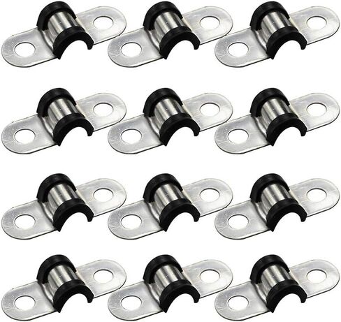 AKIHISA 12 Pcs 7mm Rubber Pipe Strap 304 stainless steel Rubber Cushioned Cable Clamp，2 hole u-tube strap clamp for Tube, Pipe or Wire Cord Installation in Saudi Arabia