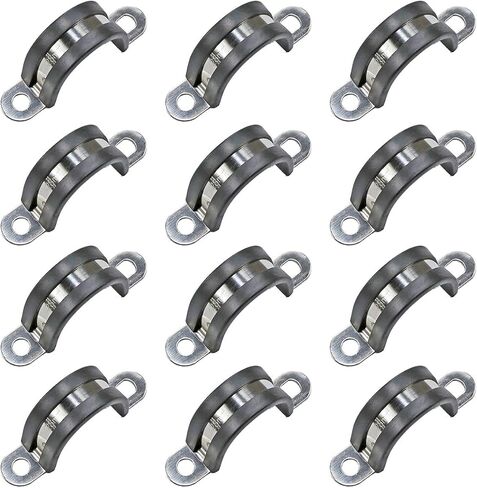 AKIHISA 12 Pcs 7mm Rubber Pipe Strap 304 stainless steel Rubber Cushioned Cable Clamp，2 hole u-tube strap clamp for Tube, Pipe or Wire Cord Installation in Saudi Arabia