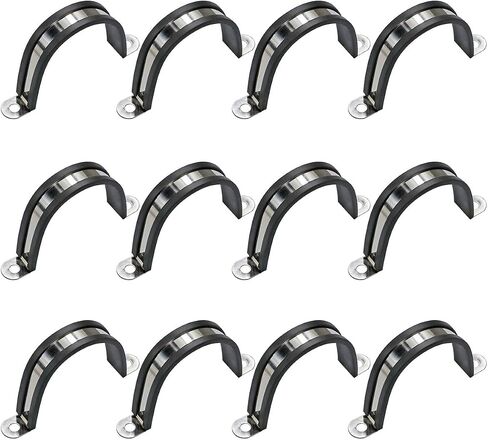 AKIHISA 12 Pcs 7mm Rubber Pipe Strap 304 stainless steel Rubber Cushioned Cable Clamp，2 hole u-tube strap clamp for Tube, Pipe or Wire Cord Installation in Saudi Arabia