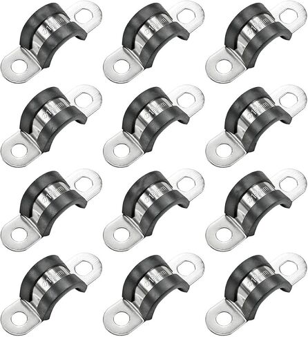 AKIHISA 12 Pcs 7mm Rubber Pipe Strap 304 stainless steel Rubber Cushioned Cable Clamp，2 hole u-tube strap clamp for Tube, Pipe or Wire Cord Installation in Saudi Arabia