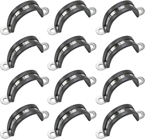 AKIHISA 12 Pcs 7mm Rubber Pipe Strap 304 stainless steel Rubber Cushioned Cable Clamp，2 hole u-tube strap clamp for Tube, Pipe or Wire Cord Installation in Saudi Arabia