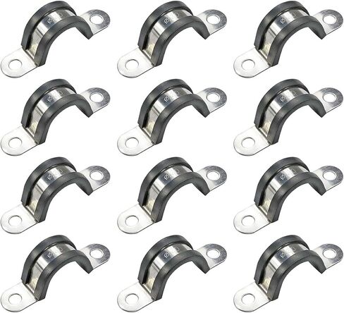 AKIHISA 12 Pcs 7mm Rubber Pipe Strap 304 stainless steel Rubber Cushioned Cable Clamp，2 hole u-tube strap clamp for Tube, Pipe or Wire Cord Installation in Saudi Arabia